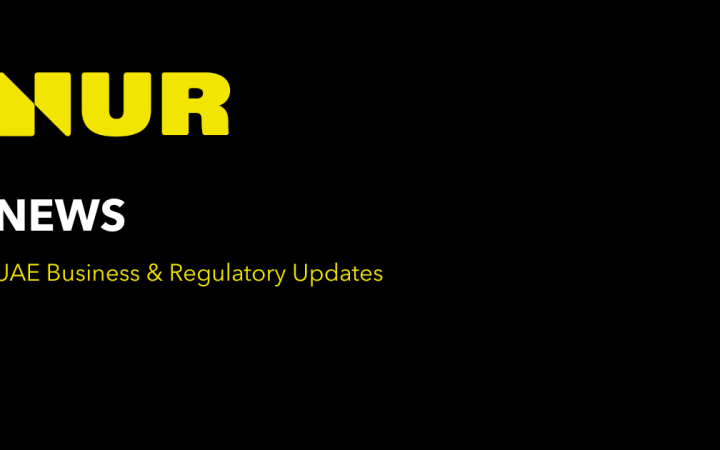 Graphic banner with NUR logo and UAE Business & Regulatory Updates text on a black background