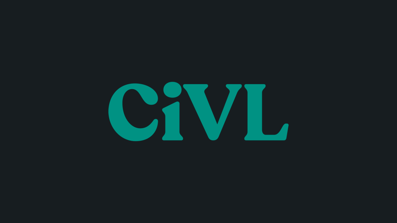 CiVL logo in teal typography on a dark gray background