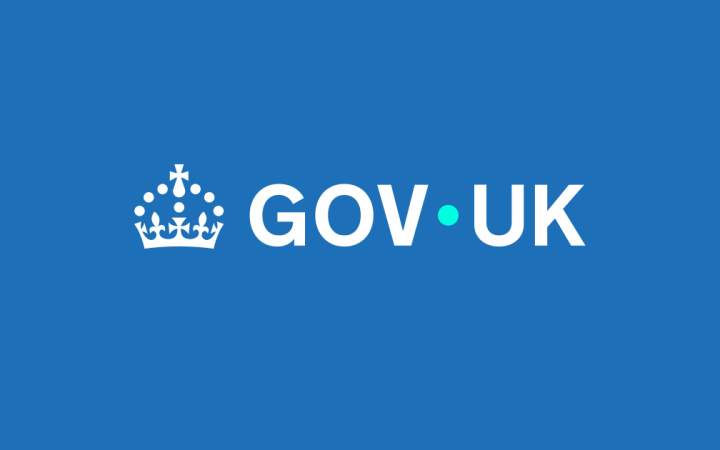 White GOV.UK logo with a crown symbol on a solid blue background